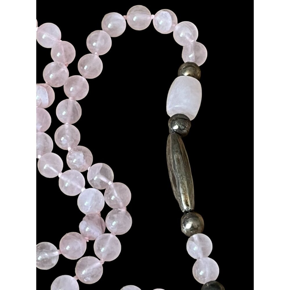 Vintage Rose Quartz Beaded Necklace w/Charms & Silver Accent Beads - Picture 5 of 16